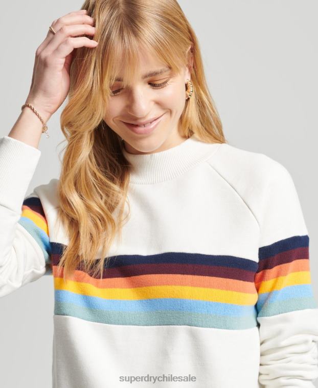 mujer Superdry crema sudadera vintage con cuello redondo y rayas cali 2R68Z5995