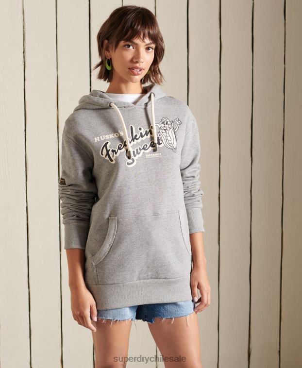 mujer Superdry gris claro sudadera con capucha Heritage Mountain extragrande 2R68Z3469