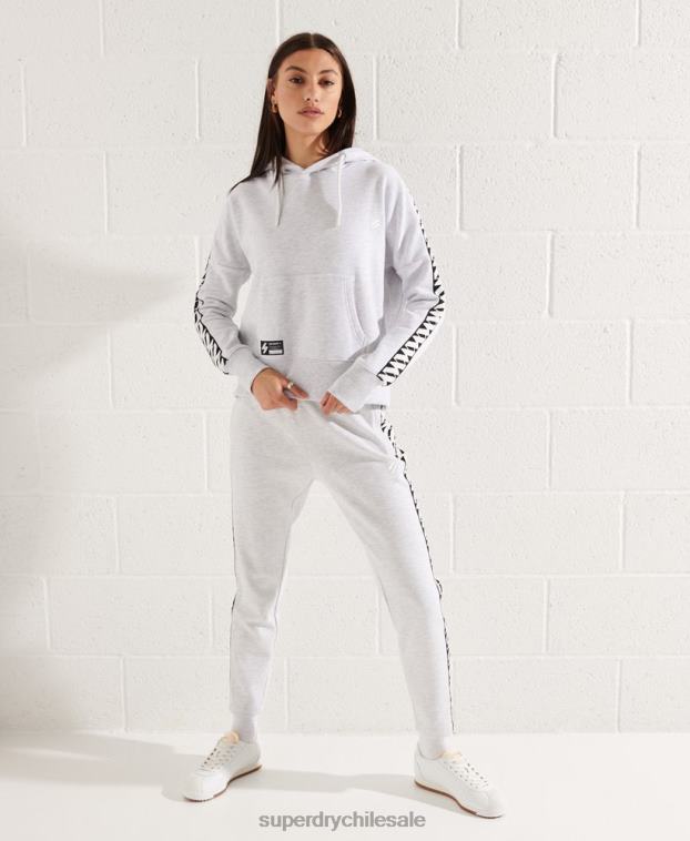 mujer Superdry gris claro sudadera con capucha corta con cinta del logo 2R68Z6147
