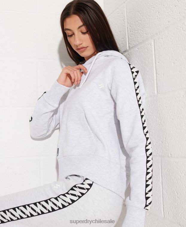 mujer Superdry gris claro sudadera con capucha corta con cinta del logo 2R68Z6147