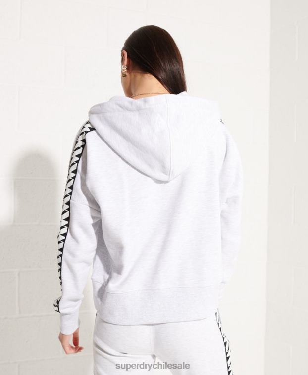 mujer Superdry gris claro sudadera con capucha corta con cinta del logo 2R68Z6147