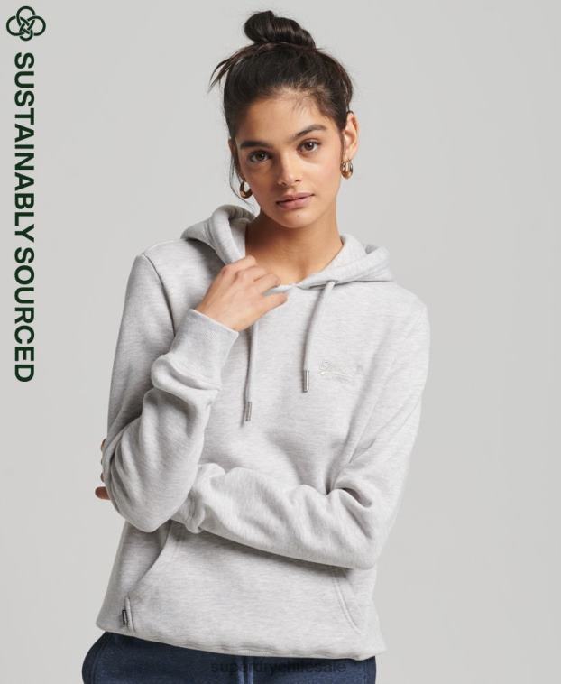 mujer Superdry gris claro sudadera con capucha de algodón orgánico con logo vintage bordado 2R68Z3336