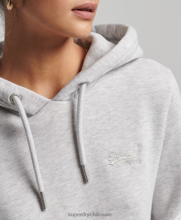 mujer Superdry gris claro sudadera con capucha de algodón orgánico con logo vintage bordado 2R68Z3336