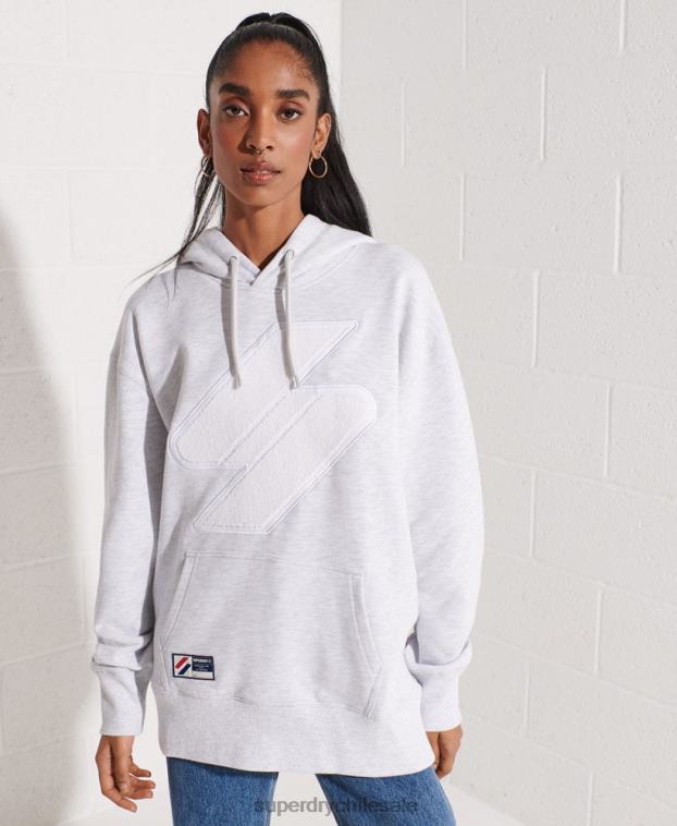 mujer Superdry gris claro sudadera con capucha extragrande de chenilla con logo de código 2R68Z6174