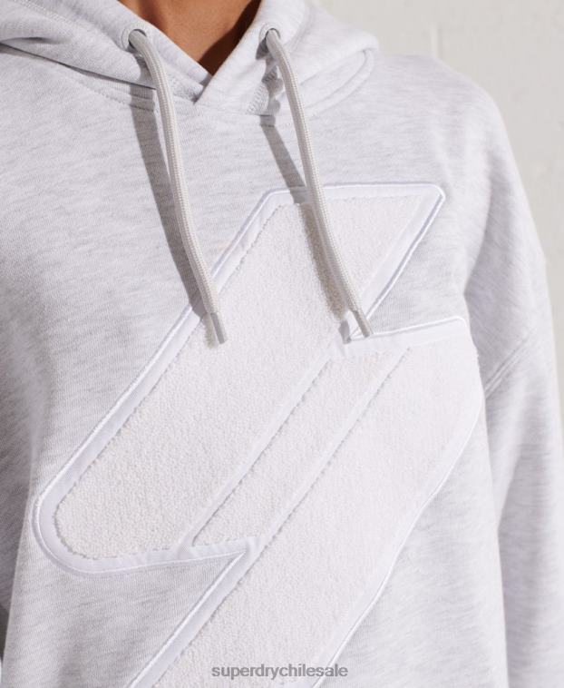 mujer Superdry gris claro sudadera con capucha extragrande de chenilla con logo de código 2R68Z6174