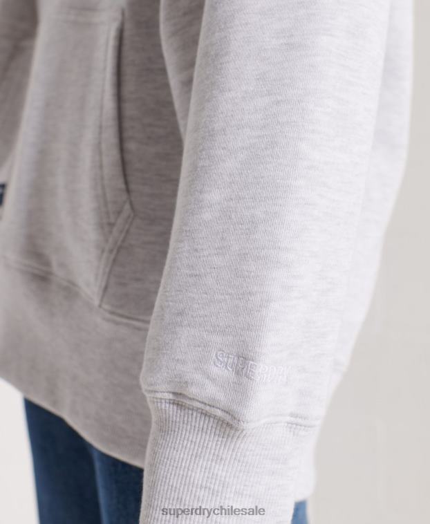mujer Superdry gris claro sudadera con capucha extragrande de chenilla con logo de código 2R68Z6174