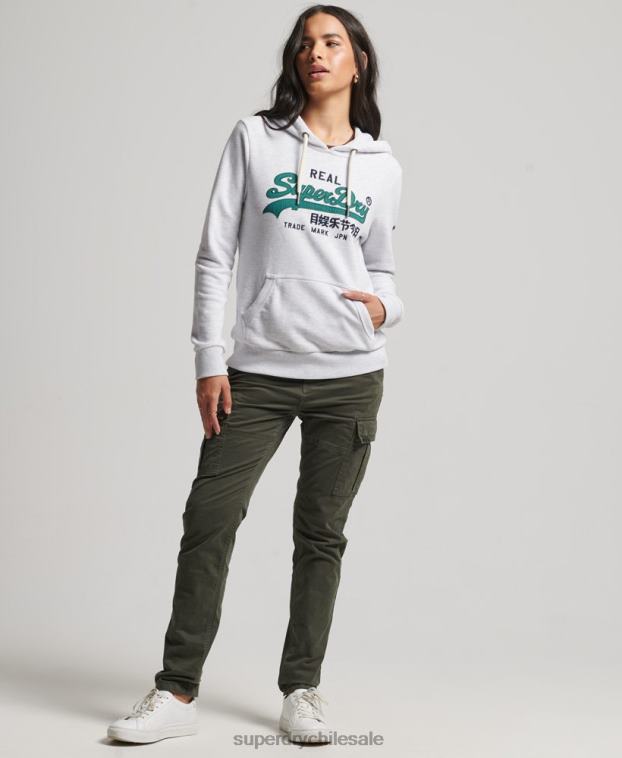 mujer Superdry gris claro sudadera con capucha sin cepillar heritage con logo vintage 2R68Z3409