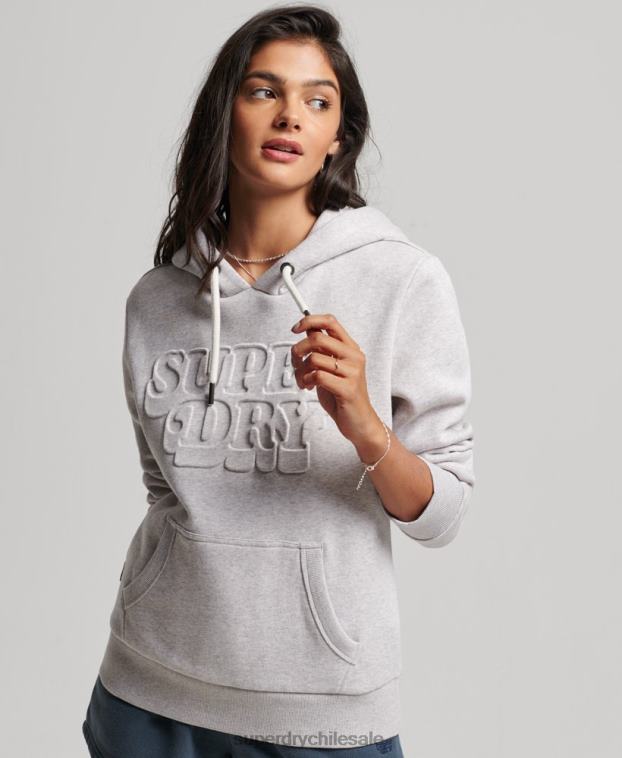mujer Superdry gris claro sudadera con capucha vintage cooper en relieve 2R68Z3299