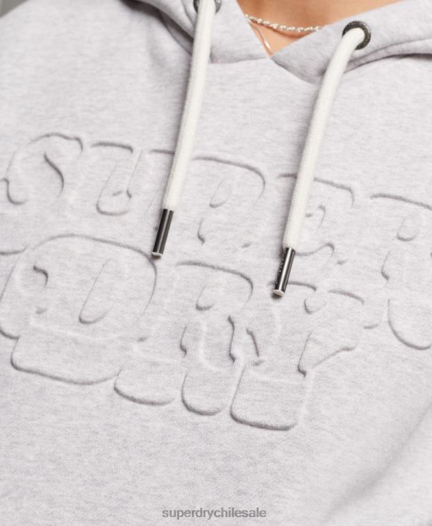 mujer Superdry gris claro sudadera con capucha vintage cooper en relieve 2R68Z3299