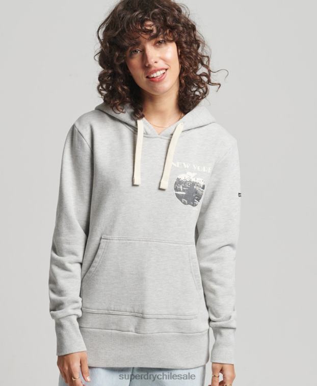 mujer Superdry gris claro sudadera con capucha vintage de líneas cruzadas 2R68Z6063