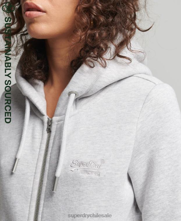 mujer Superdry gris claro sudadera con capucha y cremallera de algodón orgánico con logo vintage bordado 2R68Z3316