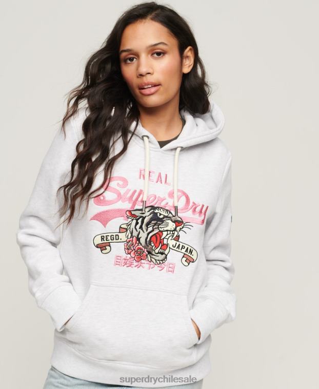 mujer Superdry gris claro sudadera con capucha y logo vintage 2R68Z2108