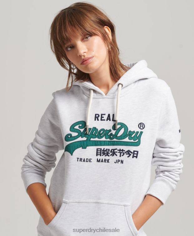 mujer Superdry gris claro sudadera con capucha y logo vintage 2R68Z6152