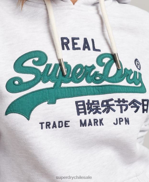 mujer Superdry gris claro sudadera con capucha y logo vintage 2R68Z6152