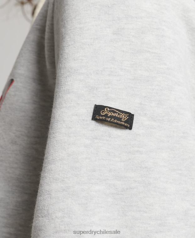 mujer Superdry gris claro sudadera con capucha y logo vintage japonés 2R68Z3389