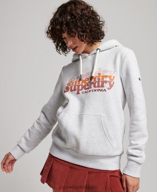 mujer Superdry gris claro sudadera con capucha y texto vintage 2R68Z2223