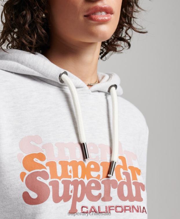 mujer Superdry gris claro sudadera con capucha y texto vintage 2R68Z2223