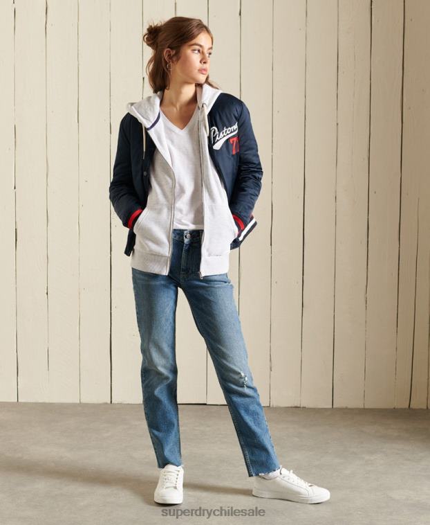 mujer Superdry gris claro sudadera con cremallera de pista y campo 2R68Z6085