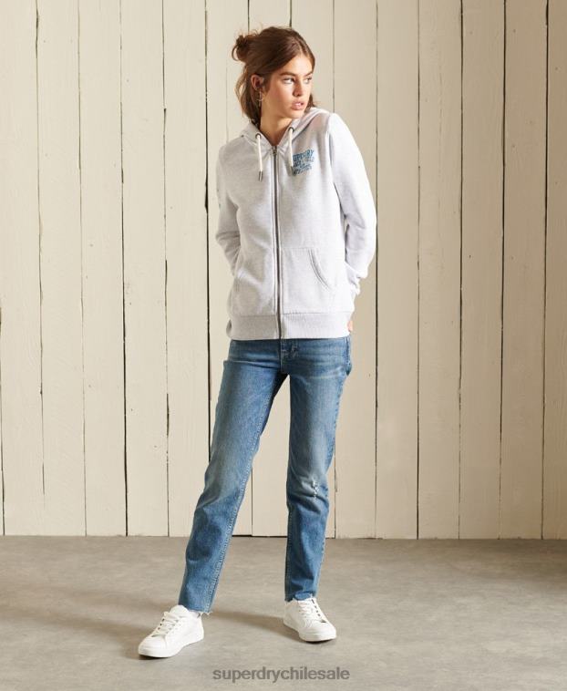 mujer Superdry gris claro sudadera con cremallera de pista y campo 2R68Z6085