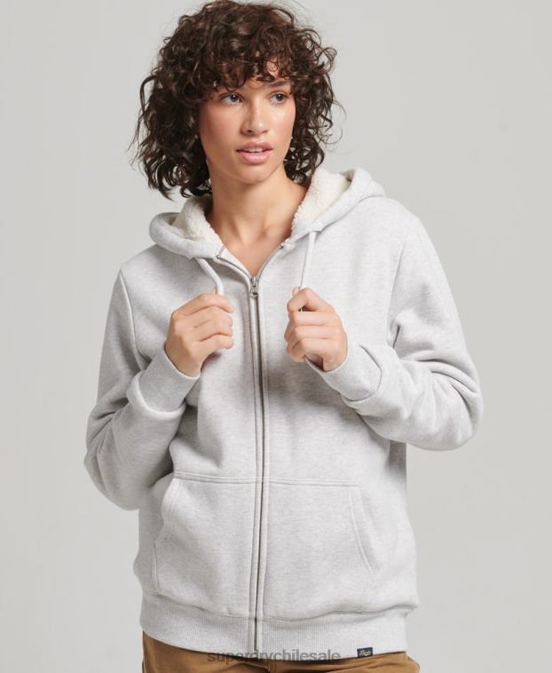 mujer Superdry gris claro sudadera con cremallera y forro de borreguito esencial 2R68Z5752