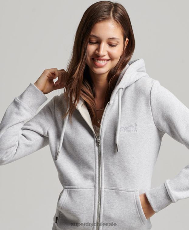 mujer Superdry gris claro sudadera con cremallera y logo bordado 2R68Z3274