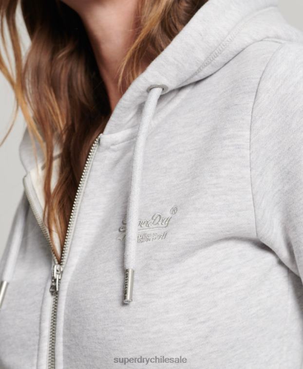 mujer Superdry gris claro sudadera con cremallera y logo bordado 2R68Z3400