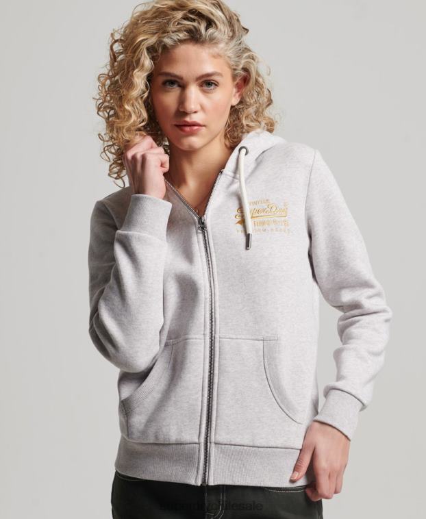 mujer Superdry gris claro sudadera con cremallera y logo vintage 2R68Z2277