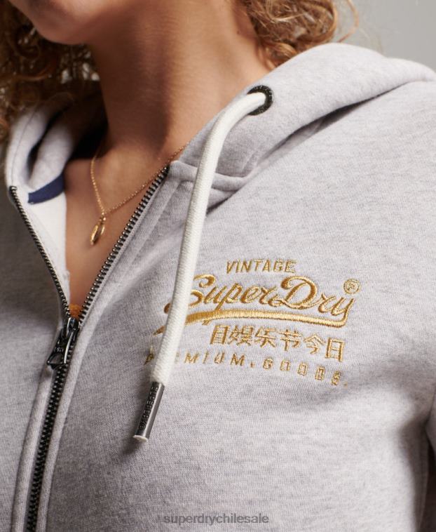 mujer Superdry gris claro sudadera con cremallera y logo vintage 2R68Z2277
