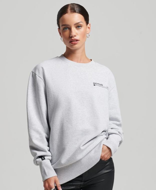 mujer Superdry gris claro sudadera con cuello redondo y micro top reciclado 2R68Z5901