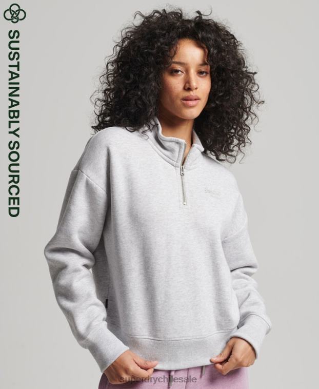 mujer Superdry gris claro sudadera con cuello tunecino y logo vintage de algodón orgánico 2R68Z5883