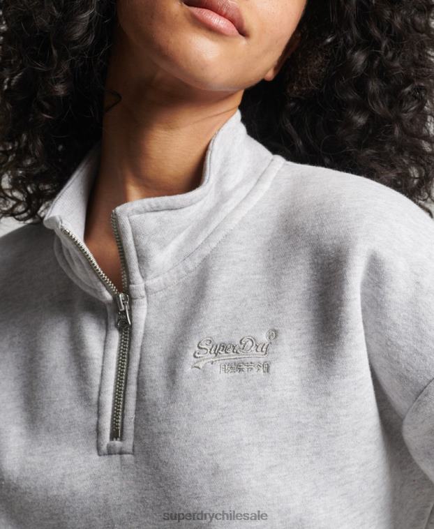 mujer Superdry gris claro sudadera con cuello tunecino y logo vintage de algodón orgánico 2R68Z5883