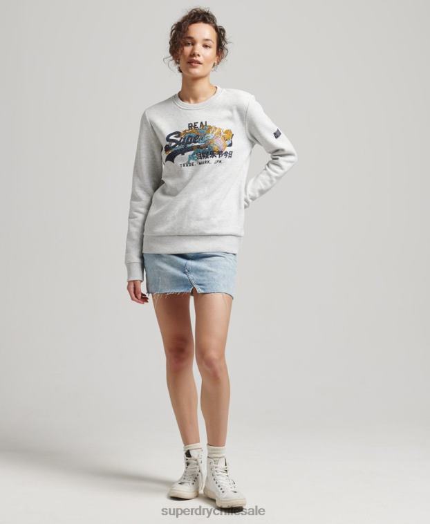 mujer Superdry gris claro sudadera con detalle de pedrería y logo vintage 2R68Z5982