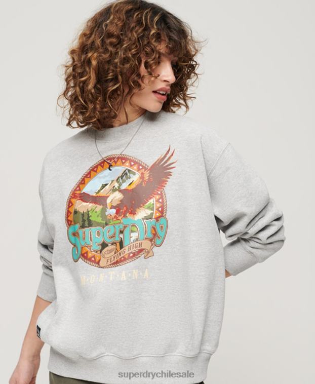 mujer Superdry gris claro sudadera con estampado de recuerdo de viaje 2R68Z3277