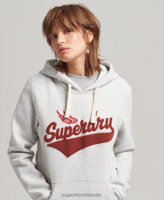 mujer Superdry gris claro sudadera estilo universitario con capucha 2R68Z3443