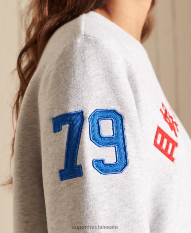 mujer Superdry gris claro sudadera extragrande con cuello redondo y logo vintage 2R68Z6143