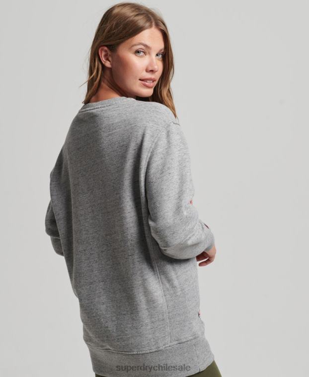 mujer Superdry gris claro sudadera extragrande con gráfico universitario 2R68Z6163