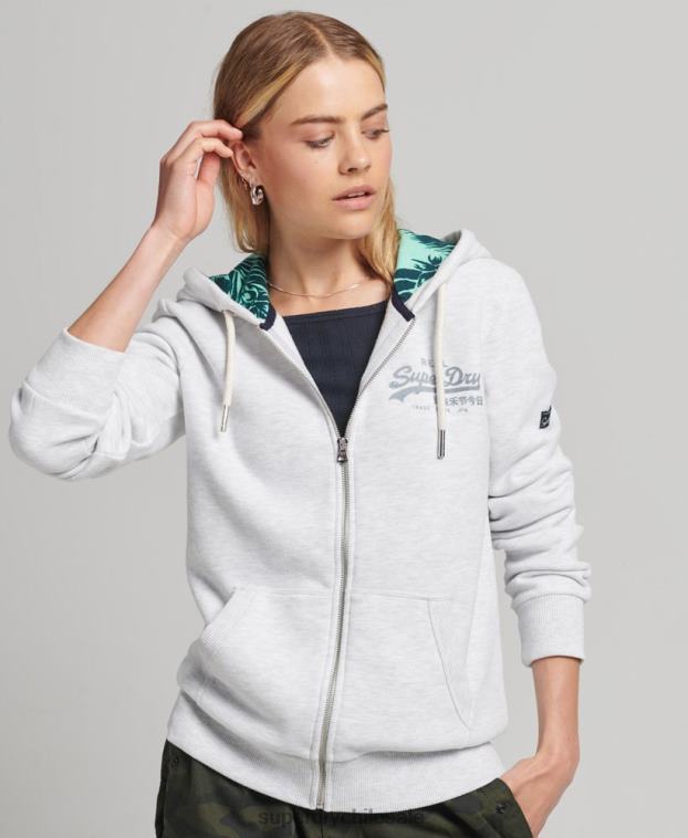 mujer Superdry gris claro sudadera interior con cremallera y estampado completo 2R68Z6668
