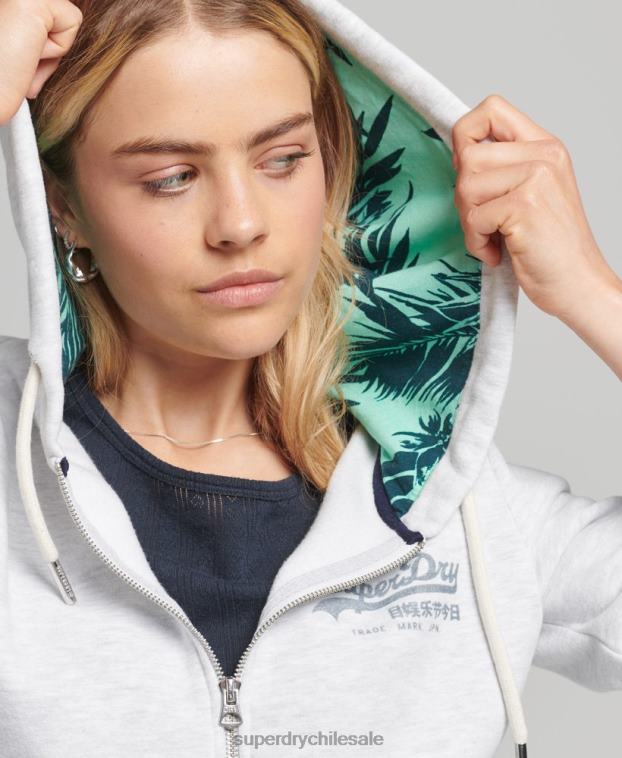 mujer Superdry gris claro sudadera interior con cremallera y estampado completo 2R68Z6668