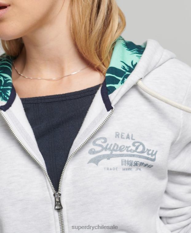 mujer Superdry gris claro sudadera interior con cremallera y estampado completo 2R68Z6668