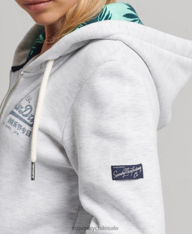 mujer Superdry gris claro sudadera interior con cremallera y estampado completo 2R68Z6668