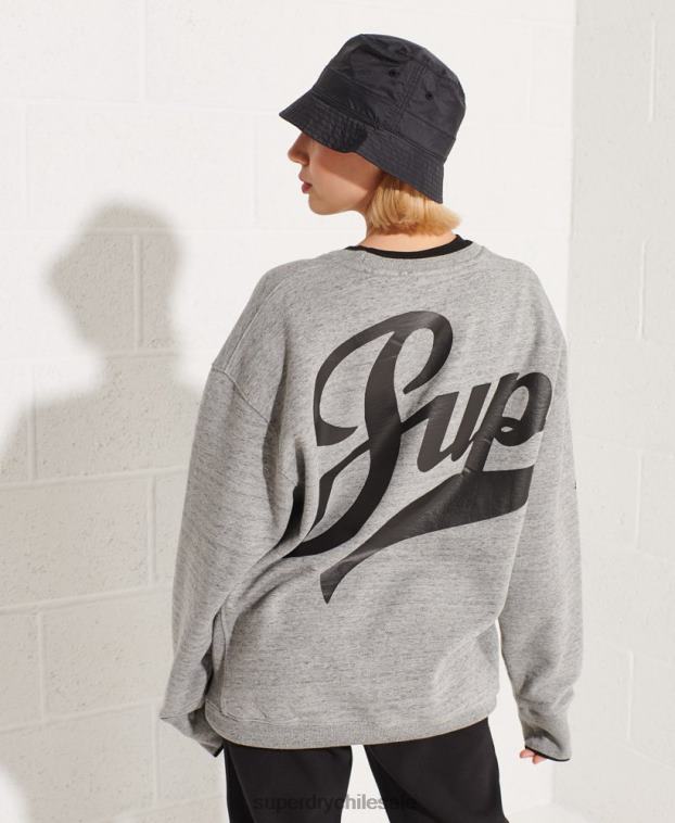 mujer Superdry gris claro sudadera oversize con cuello redondo 2R68Z5966
