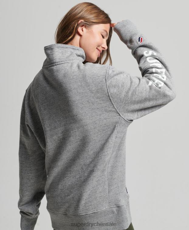 mujer Superdry gris claro sudadera universitaria extragrande con media cremallera 2R68Z6041
