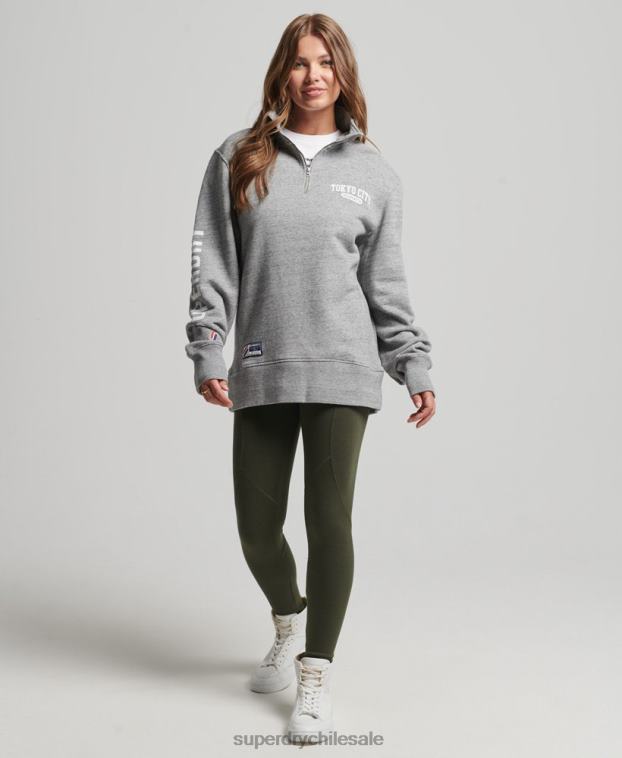 mujer Superdry gris claro sudadera universitaria extragrande con media cremallera 2R68Z6041