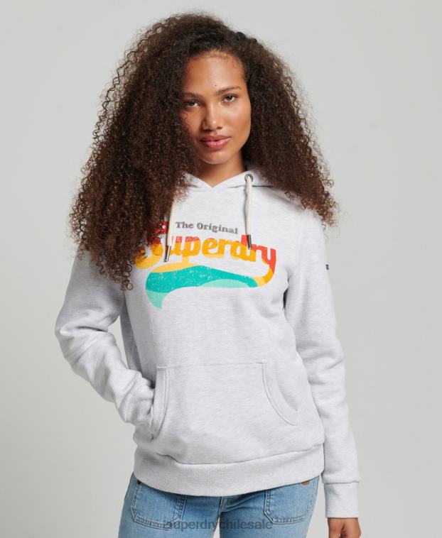 mujer Superdry gris claro sudadera vintage con capucha y arcoíris 2R68Z2207