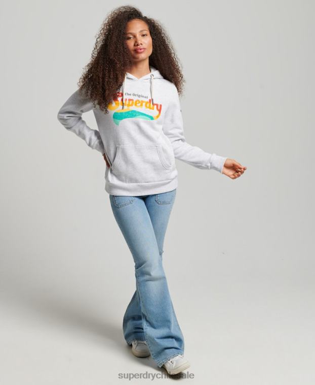 mujer Superdry gris claro sudadera vintage con capucha y arcoíris 2R68Z2207