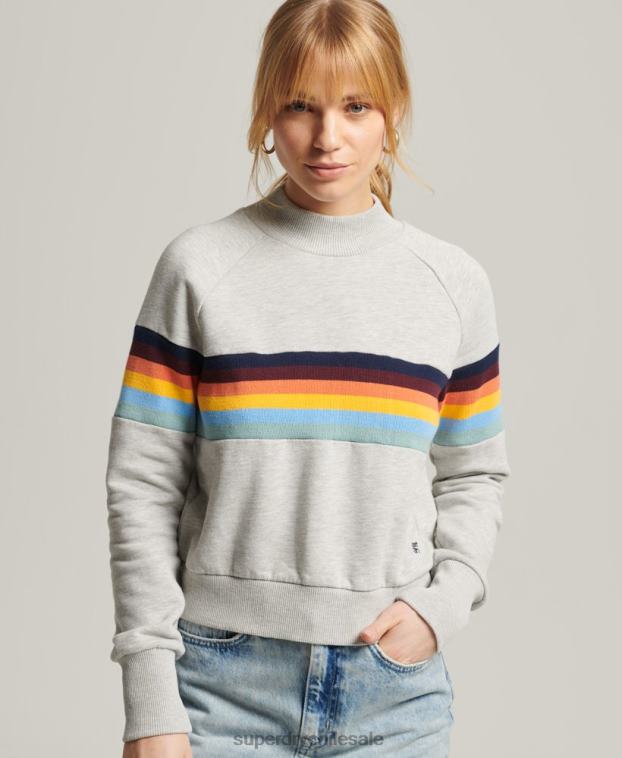 mujer Superdry gris claro sudadera vintage con cuello redondo y rayas cali 2R68Z3482
