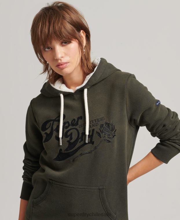mujer Superdry gris oscuro orgullo y artesanía sudadera con capucha 2R68Z5816