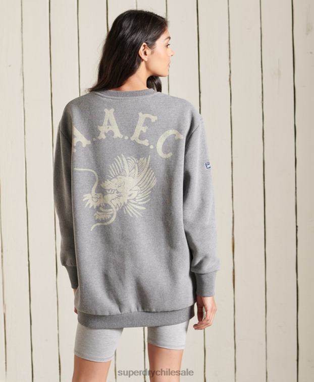 mujer Superdry gris oscuro sudadera colegial extragrande 2R68Z5815