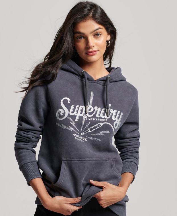 mujer Superdry gris oscuro sudadera con capucha de la tienda de merchandising vintage 2R68Z3321