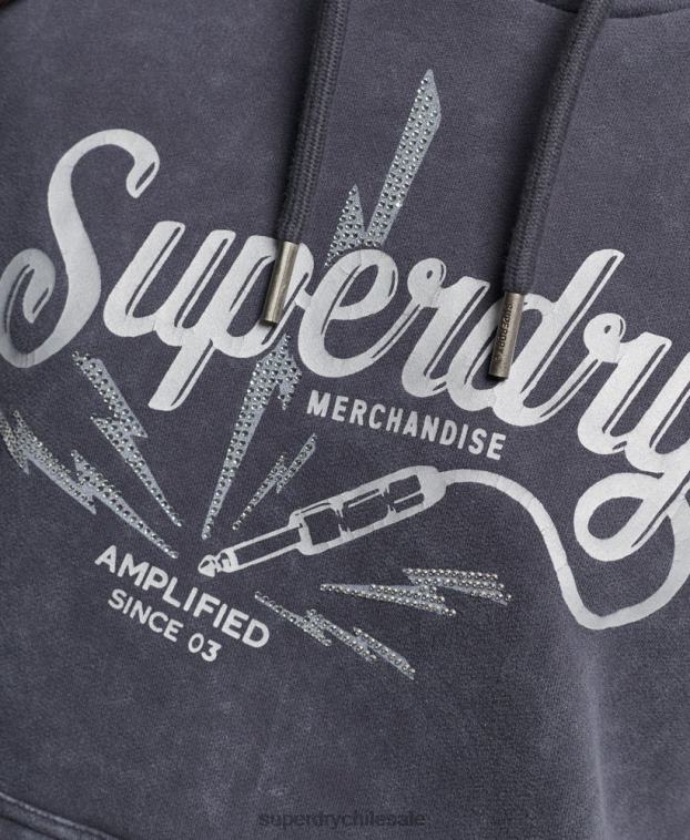 mujer Superdry gris oscuro sudadera con capucha de la tienda de merchandising vintage 2R68Z3321